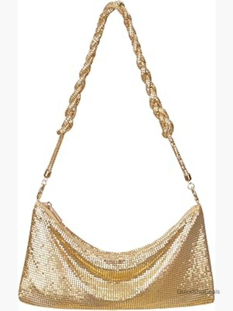 Metallic Mesh Evening Bag With Detachable Shoulder Strap